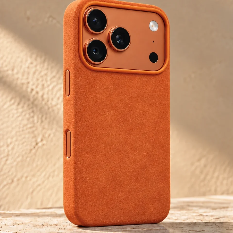 Orange case on an iPhone Pro
